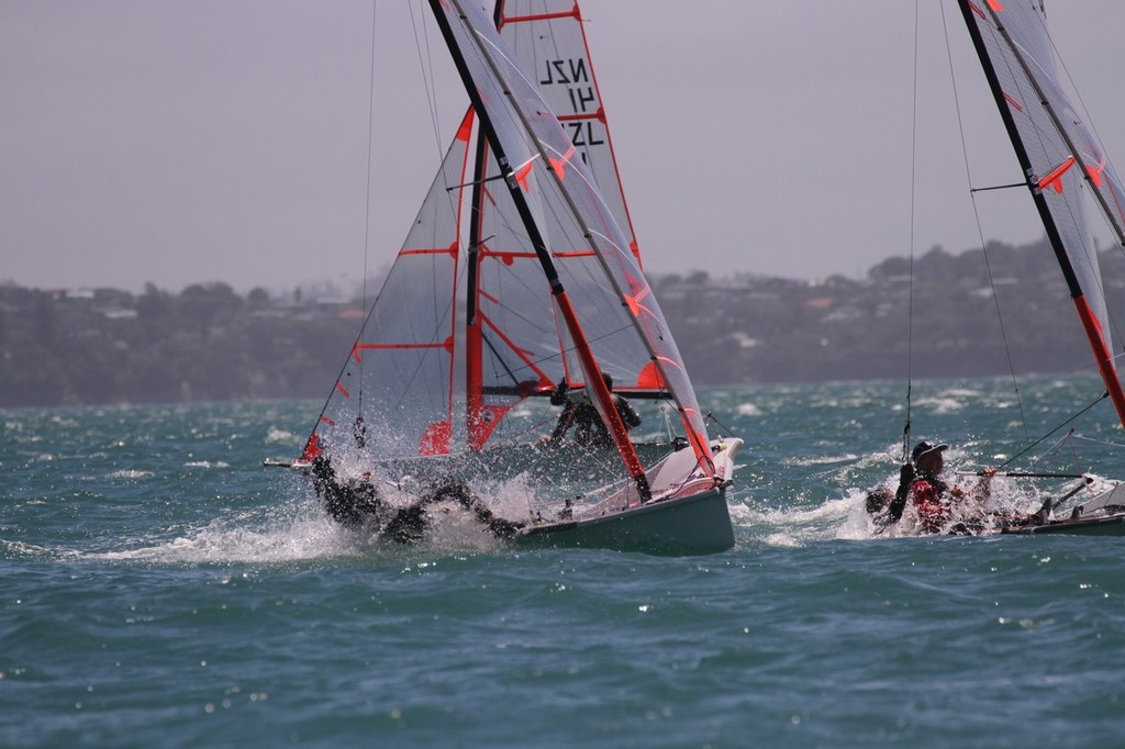 Underwater sailing - bet the AC72 can’t do this and survive - 2013 NZ 29er National Championships  © John Adair